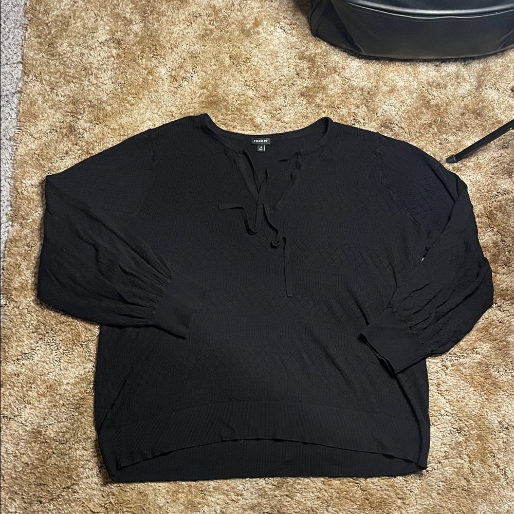 Torrid Tie Neck Pullover Black Long Sleeve Sweater Plus Size‎ 4